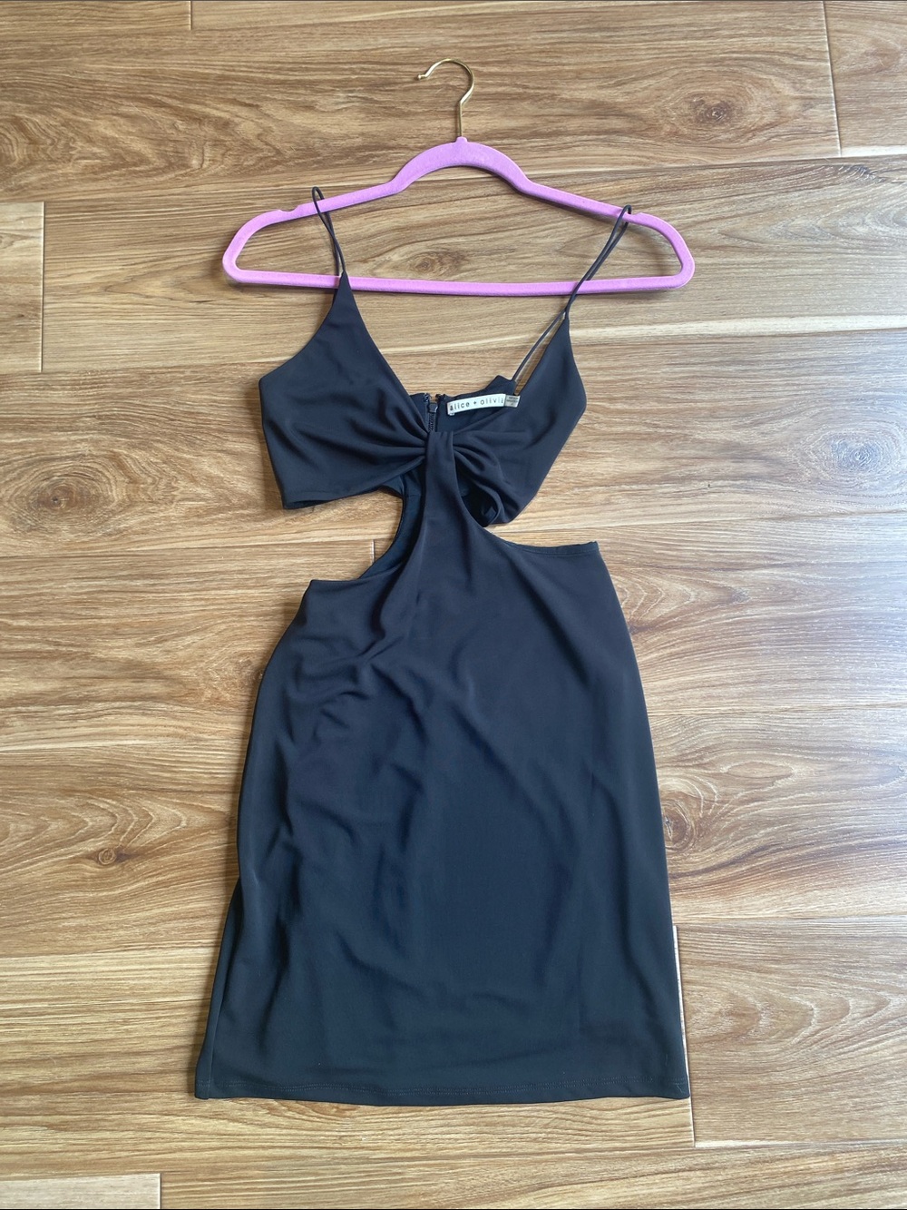 Alice + Olivia Black Cutout Knot Mini Dress